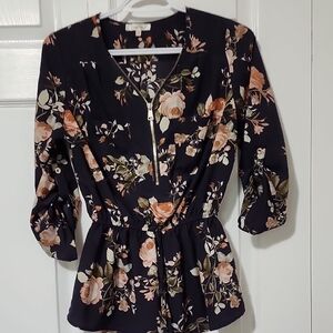 Stella Tweed Black Peplum Blouse with Buttoned Details